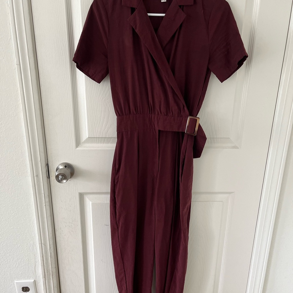 Stylish Short Sleeve Burgundy Jumpsuit